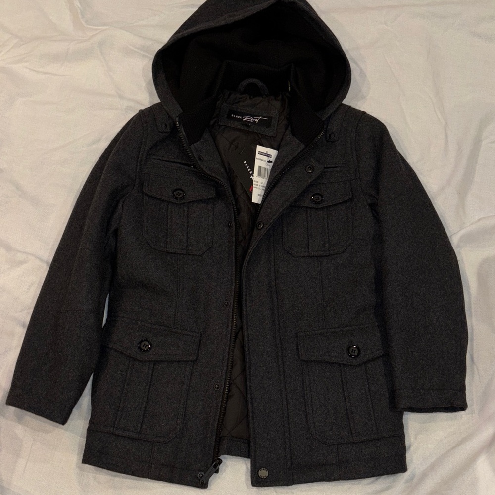 Black Rivet Charcoal Kids Pea Coat with Hood(a1)
